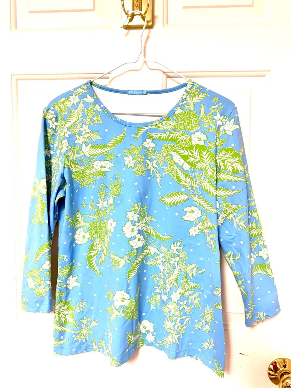 J. McLaughlin 3/4 sleeve printed pullover Catalina Cloth blouse size L